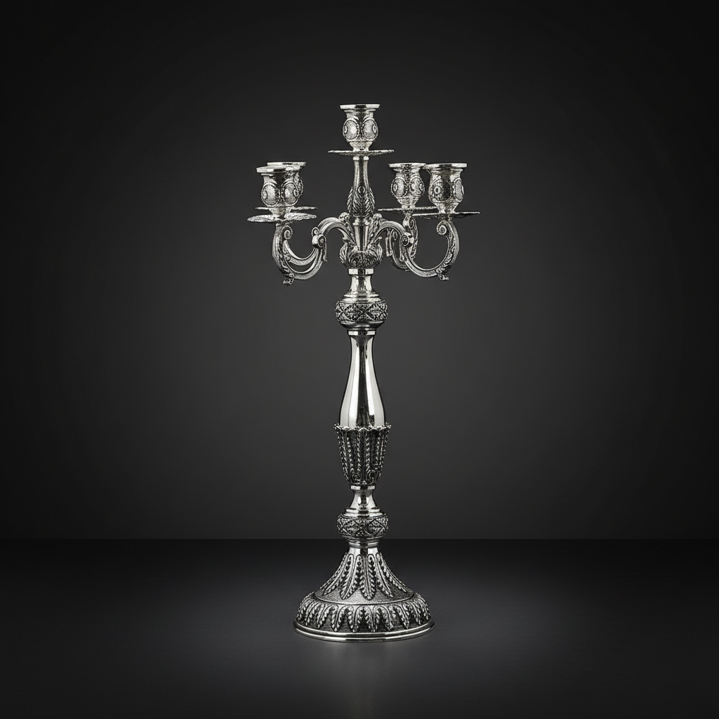 This Five-Arm Oxidised Silver Candle Stand