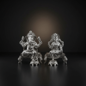 Lakshmi Ganesh Silver Murtis on Chowki