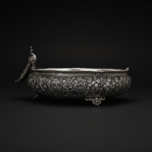 Antique Silver Urli With Perched Peacock